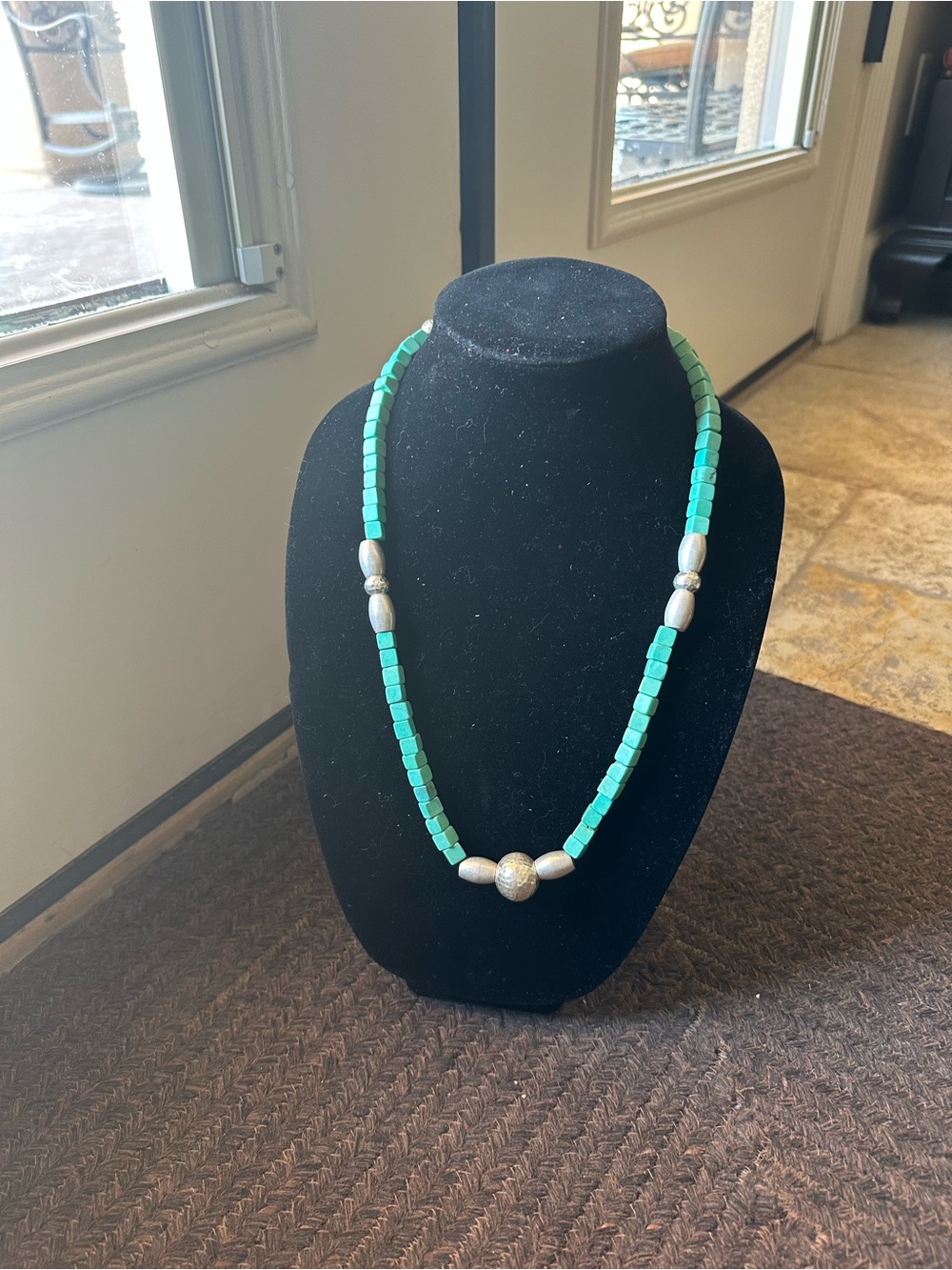 Hand Crafted “One of a Kind” Heavy Turquoise & Sterling Silver Necklace